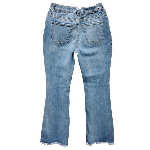 Cat & Jack Flare Super Stretch Jeans Size 14 Girls Blue Denim Distressed Raw hem - Picture 5 of 11